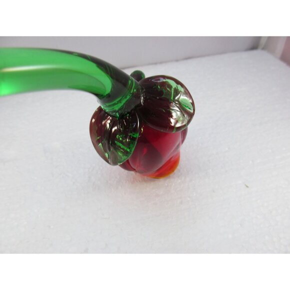 Hand Blown Long Stem Red Rose Bud Glass Flower - Picture 8 of 14